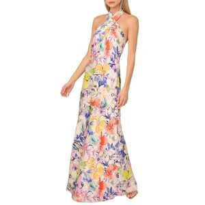 Adrianna by Adrianna Papell Womens Crossover-Neck Satin Gown 12 Ivory NWT $245